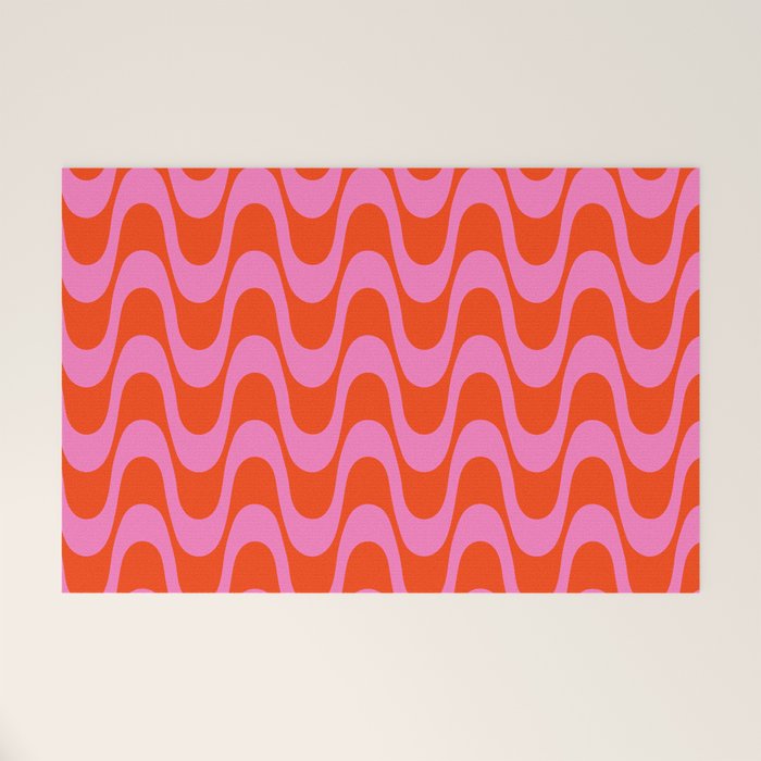 Retro Groovy Waves - Red and Pink Welcome Mat Gallery Image 1