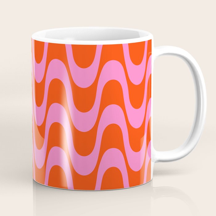 Retro Groovy Waves - Red and Pink Coffee Mug Gallery Image 1