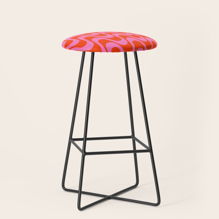 Retro Groovy Waves - Red and Pink Stool Gallery Image 1