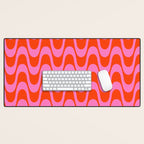 Retro Groovy Waves - Red and Pink Desk Mat Gallery Image 1