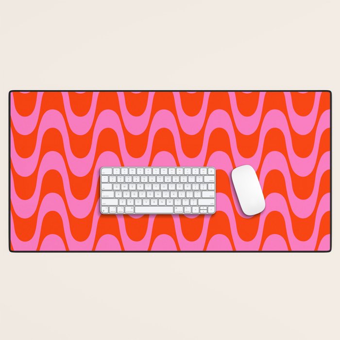 Retro Groovy Waves - Red and Pink Desk Mat Gallery Image 1