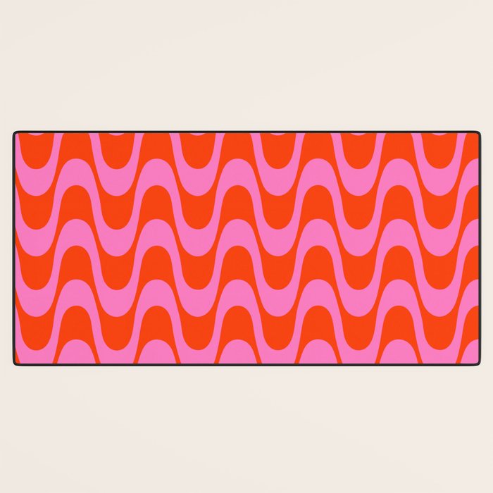 Retro Groovy Waves - Red and Pink Desk Mat Gallery Image 3