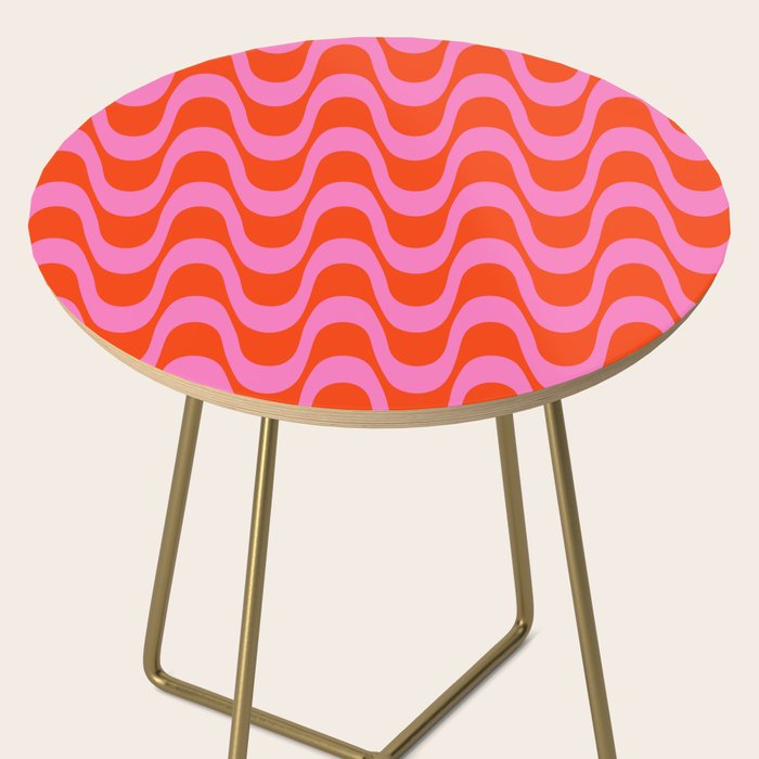 Retro Groovy Waves - Red and Pink Side Table Gallery Image 2