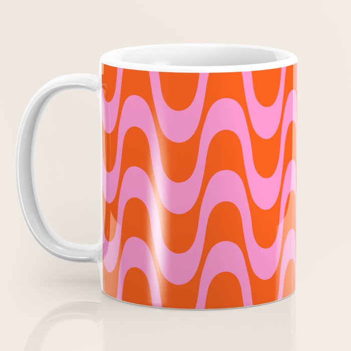 Retro Groovy Waves - Red and Pink Coffee Mug Gallery Image 3