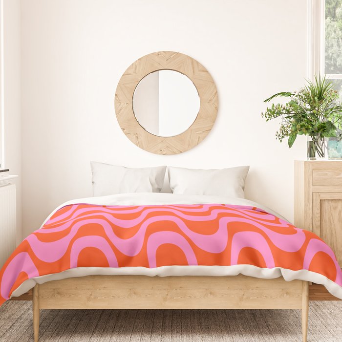 Retro Groovy Waves - Red and Pink Duvet Cover Gallery Image 3