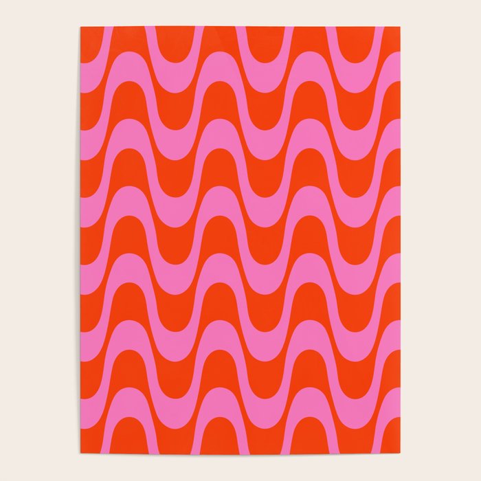 Retro Groovy Waves - Red and Pink Poster Gallery Image 1