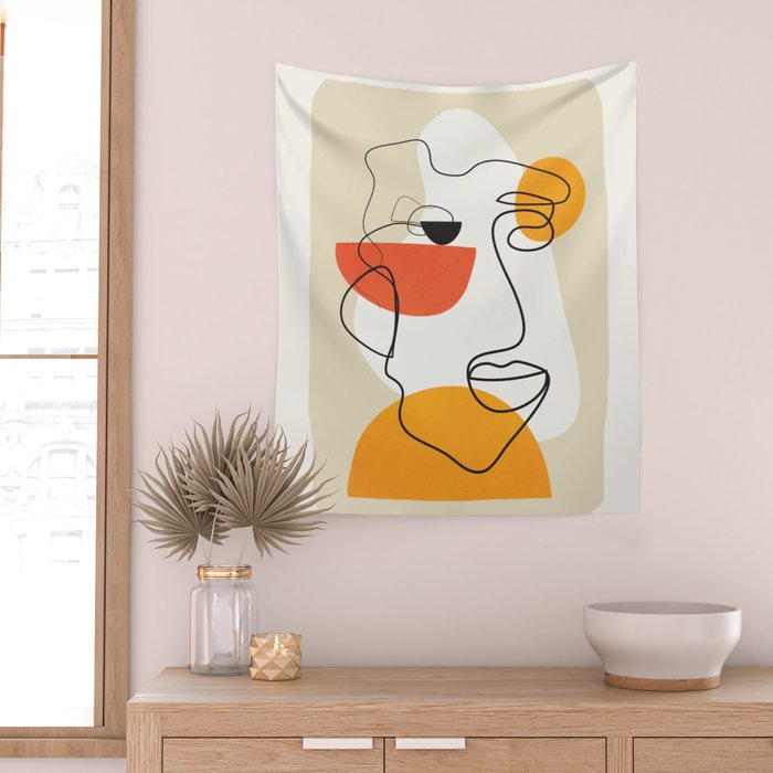 Abstract Face Line Design 03 Wall Tapestry Gallery Image 2