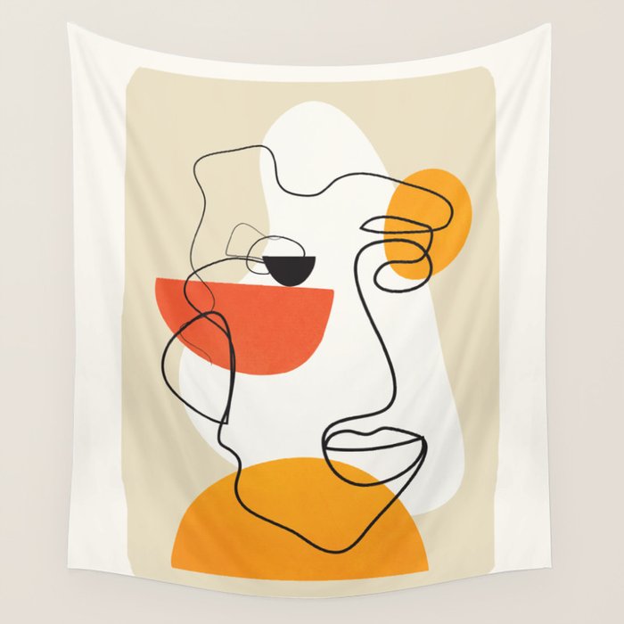 Abstract Face Line Design 03 Wall Tapestry Gallery Image 1