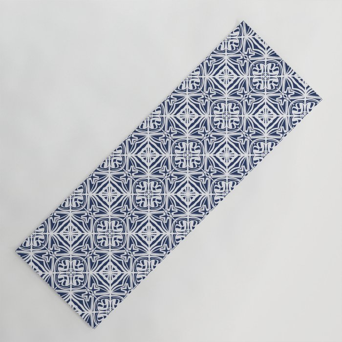 Blue tile brushstroke pattern Yoga Mat Gallery Image 1