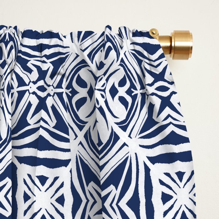 Blue tile brushstroke pattern Window Curtain Gallery Image 2