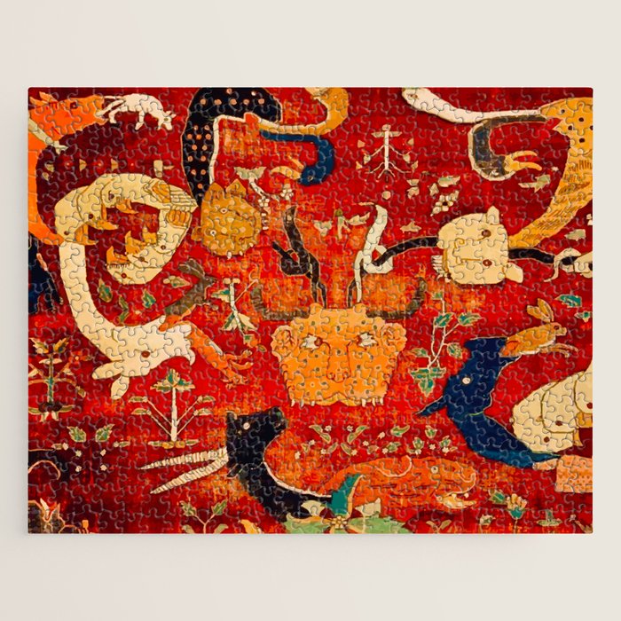 Animal Grotesques Mughal Carpet Fragment 2 Jigsaw Puzzle Gallery Image 1