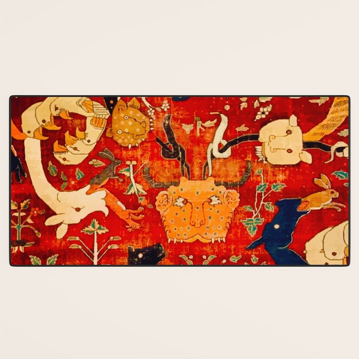 Animal Grotesques Mughal Carpet Fragment 2 Desk Mat Gallery Image 3