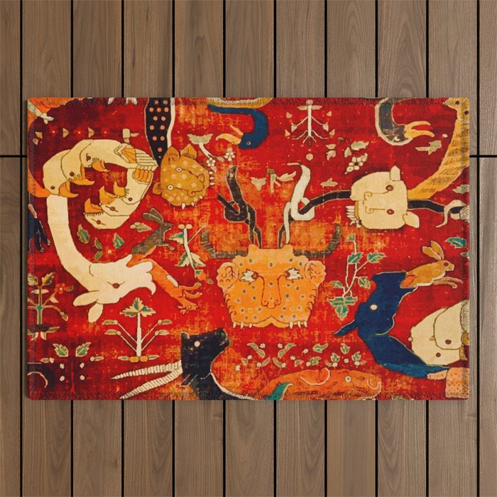Animal Grotesques Mughal Carpet Fragment 2 Outdoor Rug Gallery Image 1