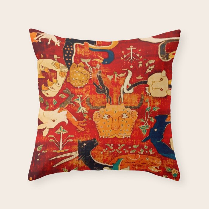 Animal Grotesques Mughal Carpet Fragment 2 Throw Pillow Gallery Image 6