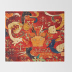 Animal Grotesques Mughal Carpet Fragment 2 Throw Blanket Gallery Image 2