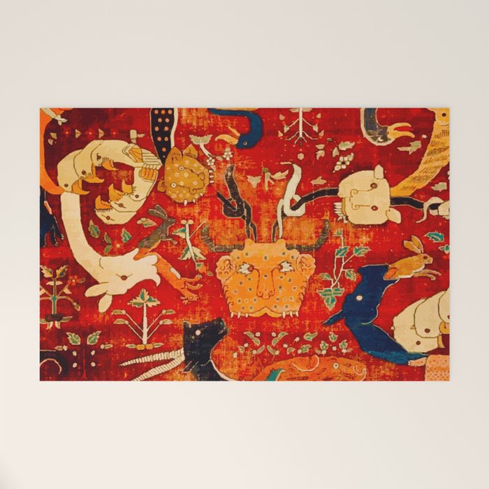 Animal Grotesques Mughal Carpet Fragment 2 Welcome Mat Gallery Image 1