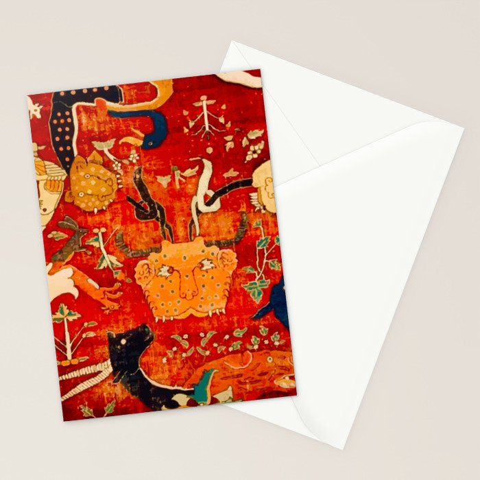 Animal Grotesques Mughal Carpet Fragment 2 Stationery Card Gallery Image 2