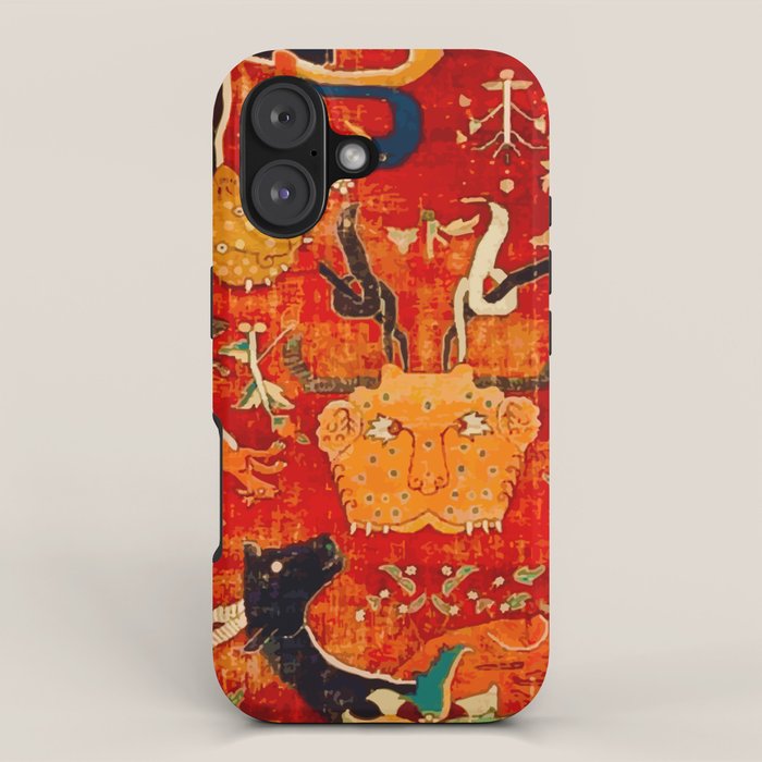 Animal Grotesques Mughal Carpet Fragment 2 iPhone Case Gallery Image 1