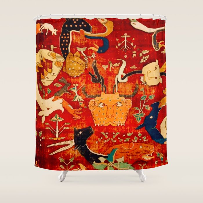 Animal Grotesques Mughal Carpet Fragment 2 Shower Curtain Gallery Image 1