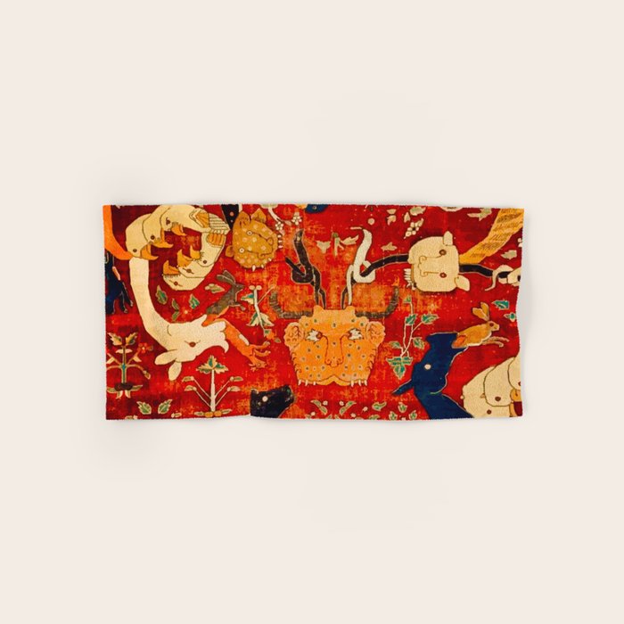 Animal Grotesques Mughal Carpet Fragment 2 Bath Towel Gallery Image 1