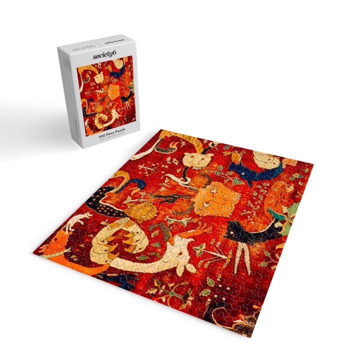 Animal Grotesques Mughal Carpet Fragment 2 Jigsaw Puzzle Gallery Image 2