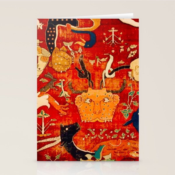 Animal Grotesques Mughal Carpet Fragment 2 Stationery Card Gallery Image 1