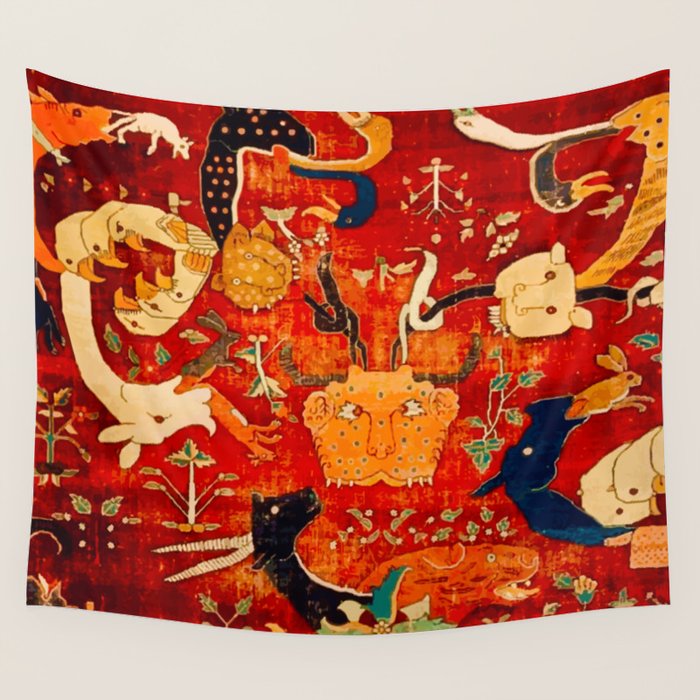 Animal Grotesques Mughal Carpet Fragment 2 Wall Tapestry Gallery Image 1