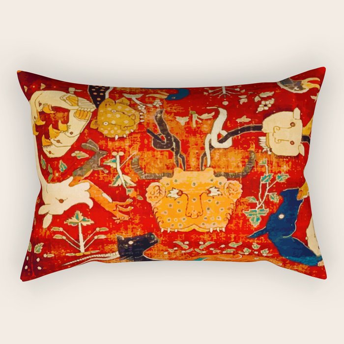 Animal Grotesques Mughal Carpet Fragment 2 Rectangular Pillow Gallery Image 2