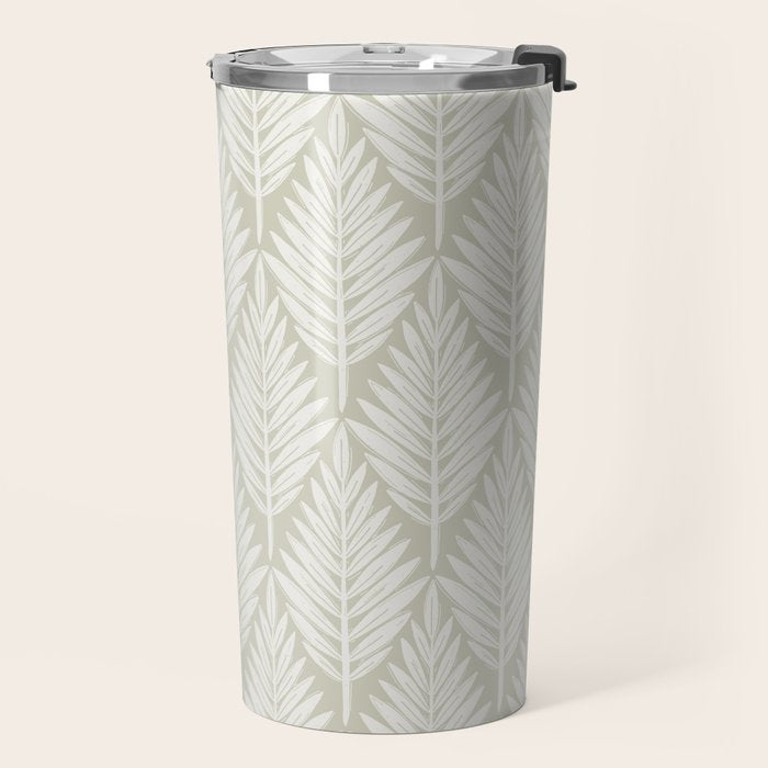 Linocut Palm Leaves . Neutral Travel Mug Gallery Image 2