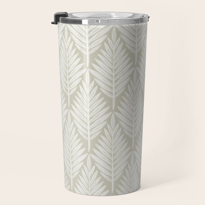 Linocut Palm Leaves . Neutral Travel Mug Gallery Image 3