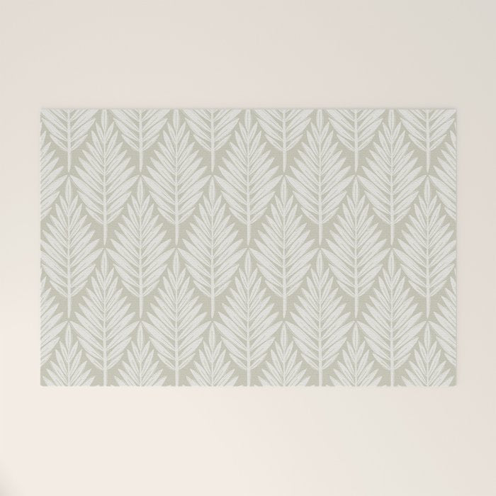 Linocut Palm Leaves . Neutral Welcome Mat Gallery Image 1