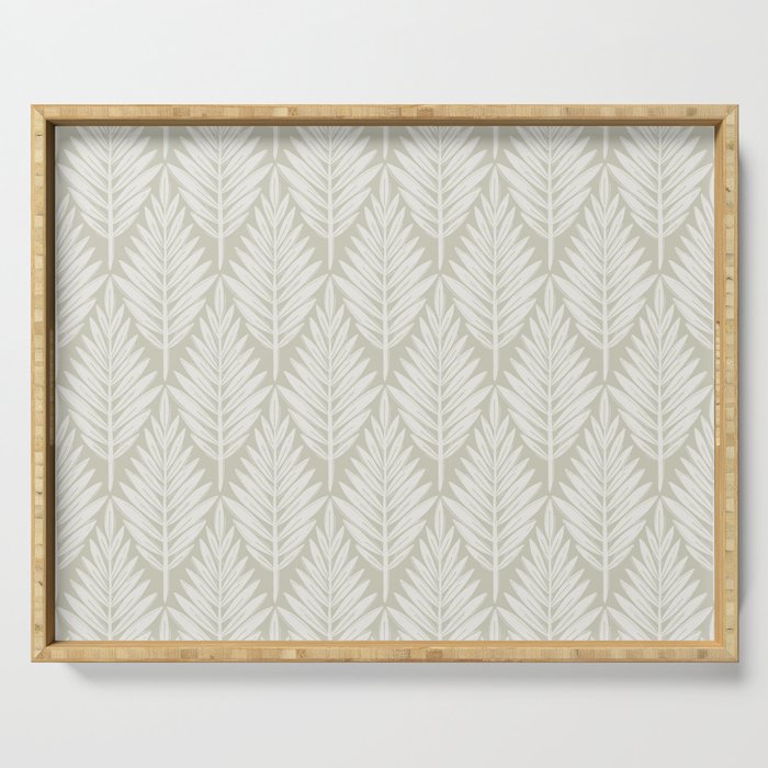 Linocut Palm Leaves . Neutral Serving Tray Gallery Image 1