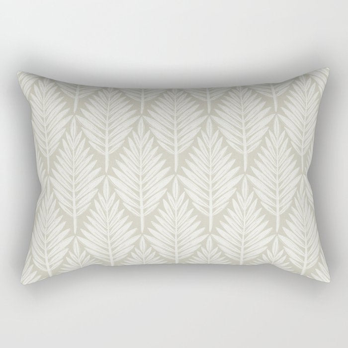 Linocut Palm Leaves . Neutral Rectangular Pillow Gallery Image 2