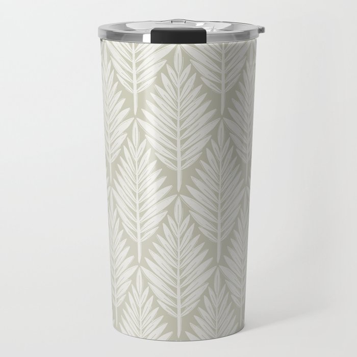 Linocut Palm Leaves . Neutral Travel Mug Gallery Image 1
