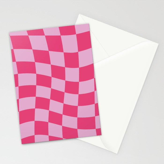 Hot Pink Wavy Checkered Pattern Stationery Card Gallery Image 2