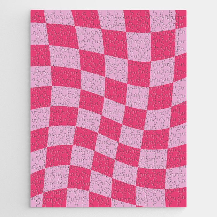 Hot Pink Wavy Checkered Pattern Jigsaw Puzzle Gallery Image 1