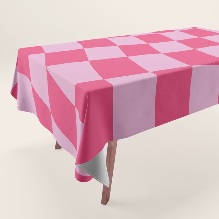 Hot Pink Wavy Checkered Pattern Tablecloth Gallery Image 1