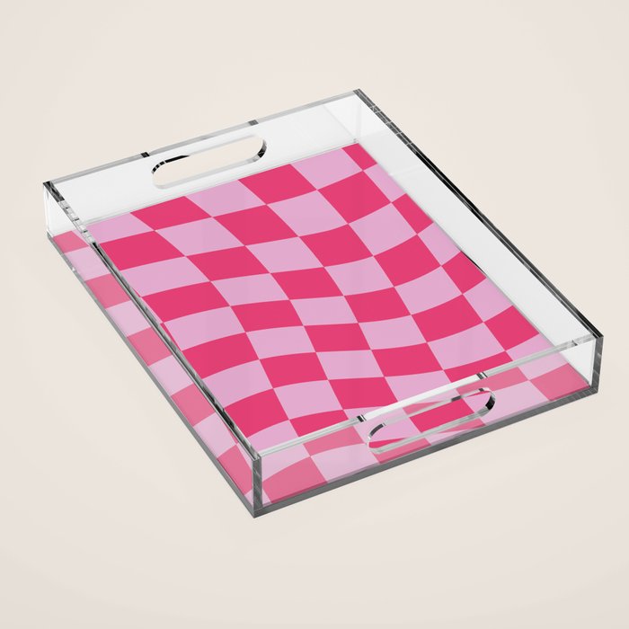 Hot Pink Wavy Checkered Pattern Acrylic Tray Gallery Image 1
