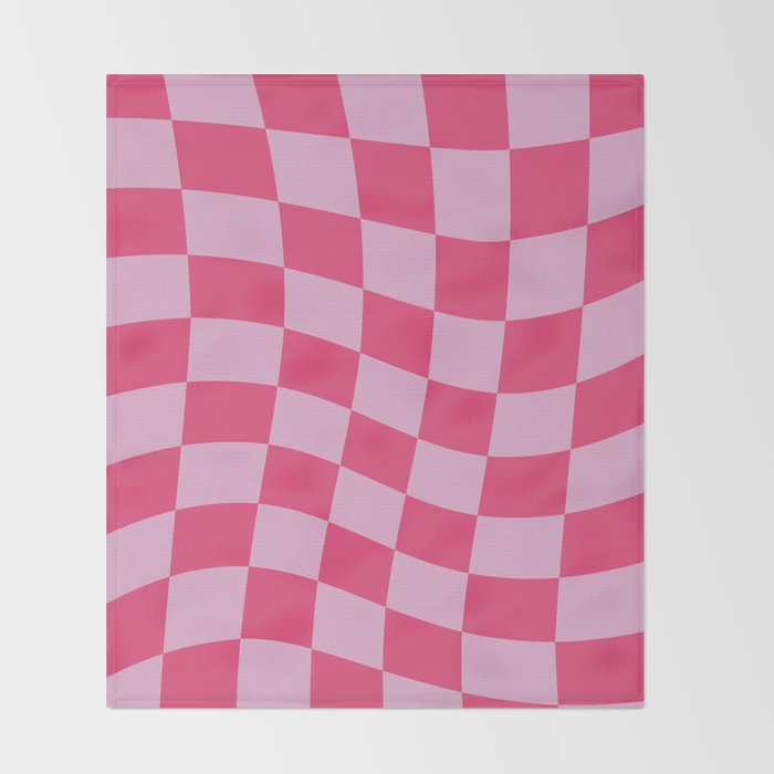 Hot Pink Wavy Checkered Pattern Throw Blanket Gallery Image 2