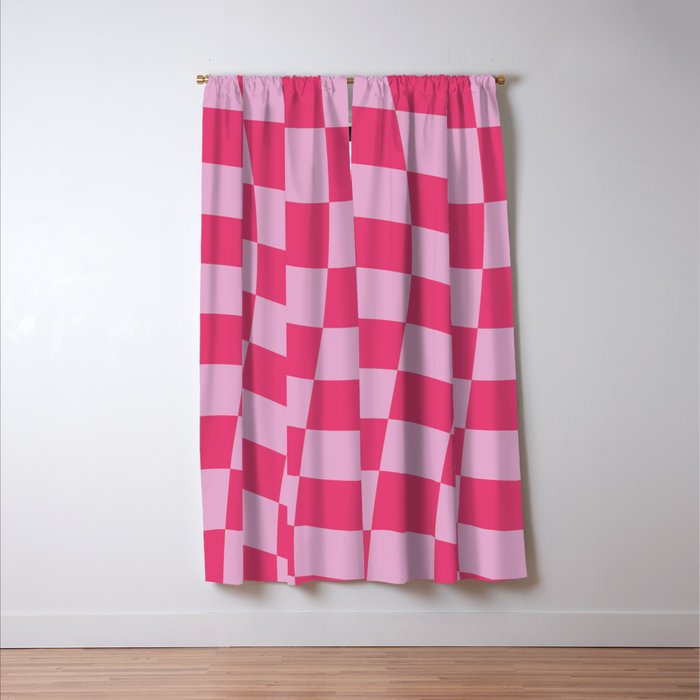 Hot Pink Wavy Checkered Pattern Window Curtain Gallery Image 3