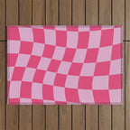 Hot Pink Wavy Checkered Pattern Outdoor Rug Gallery Image 1