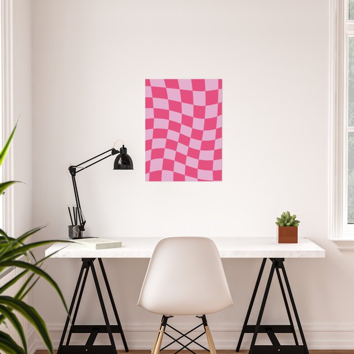 Hot Pink Wavy Checkered Pattern Poster Gallery Image 2
