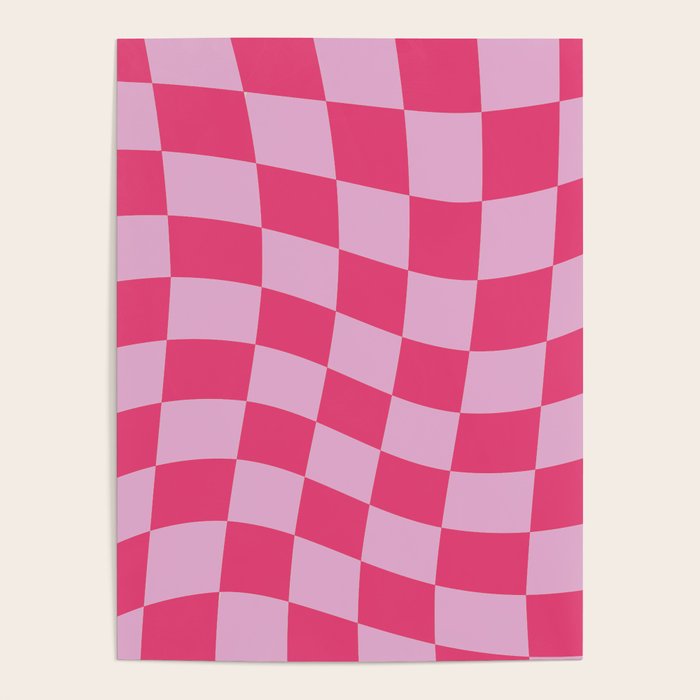 Hot Pink Wavy Checkered Pattern Poster Gallery Image 1