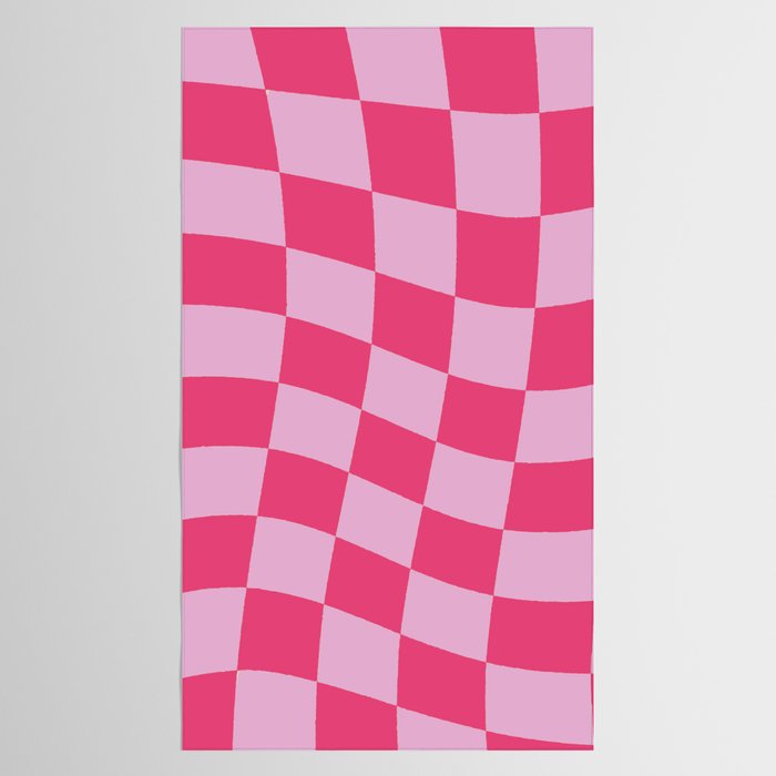 Hot Pink Wavy Checkered Pattern Tablecloth Gallery Image 2
