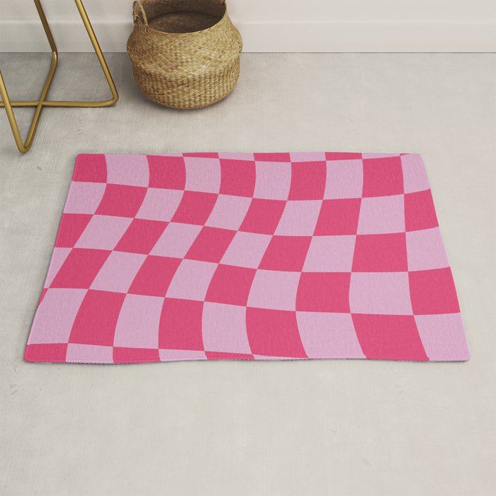 Hot Pink Wavy Checkered Pattern Rug Gallery Image 1
