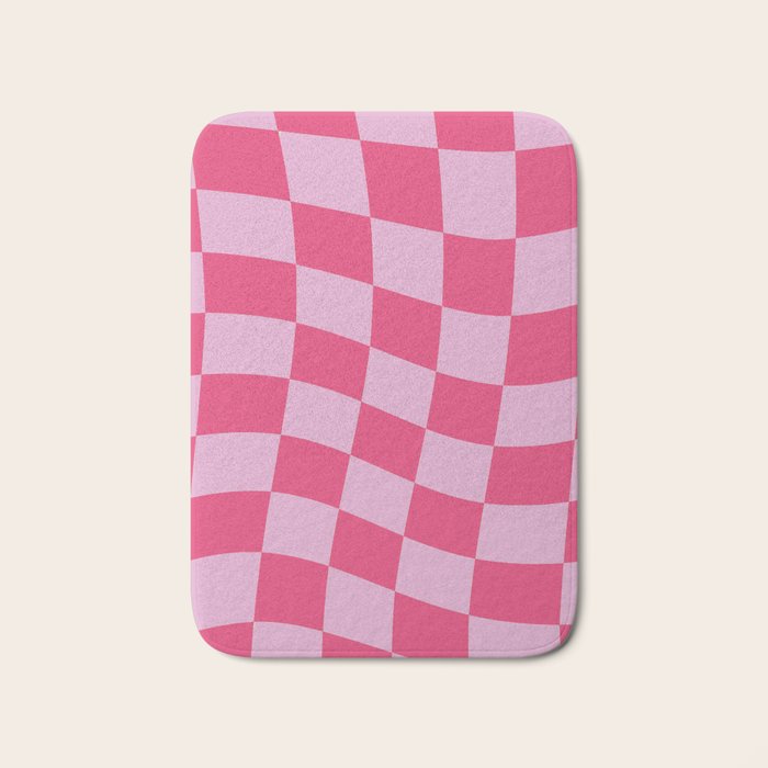 Hot Pink Wavy Checkered Pattern Bath Mat Gallery Image 1