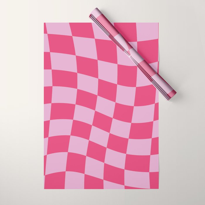 Hot Pink Wavy Checkered Pattern Wrapping Paper Gallery Image 1