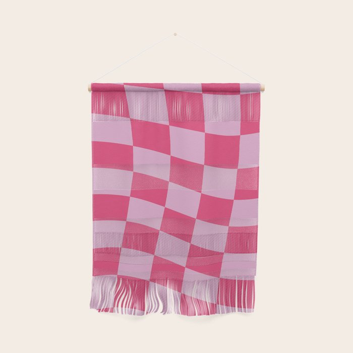 Hot Pink Wavy Checkered Pattern Wall Hanging