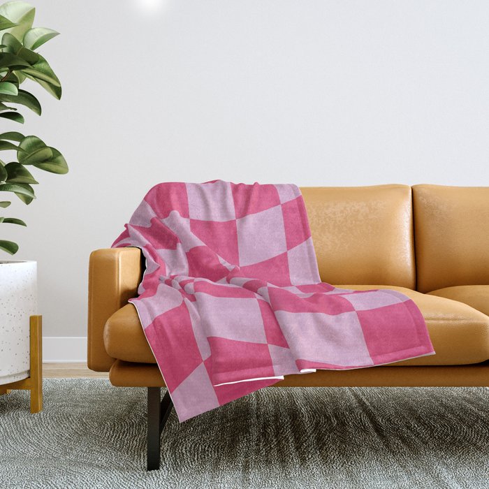 Hot Pink Wavy Checkered Pattern Throw Blanket Gallery Image 1