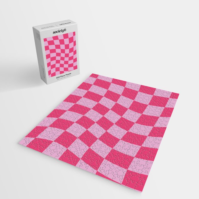 Hot Pink Wavy Checkered Pattern Jigsaw Puzzle Gallery Image 2